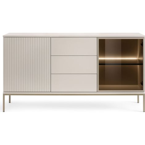 Commode large moderne et façade cannelée 154×83×39 cm, couleur Cachemire / Or (1/5)