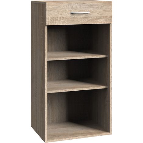 Etagère de rangement avec 1 tiroir et 2 tablettes en mélamine coloris imitation chêne - longueur 40 x hauteur 98 x profondeur 40 cm