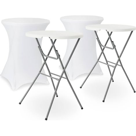 Pair of foldable high tables with protective covers White 81x81x110 cm - Gala + Cover x2
