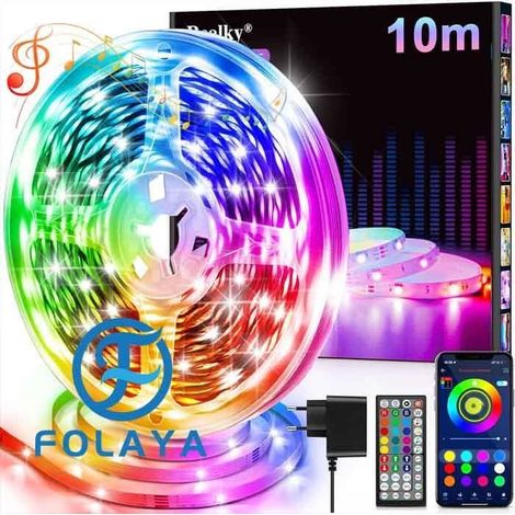 Bande LED RGB Flexible 10M - FOLAYA - Decoration Chambre - Bluetooth App Contrôle - Synchronisation Musique (1/4)