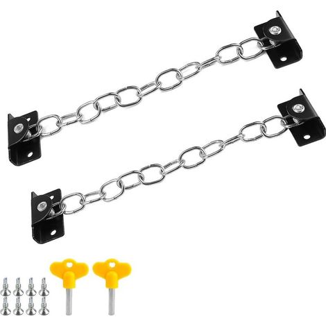 Bloc de porte coulissante en acier inoxydable avec chaîne, 2 pièces - Ouvre-fenêtre et limiteur (1/5)