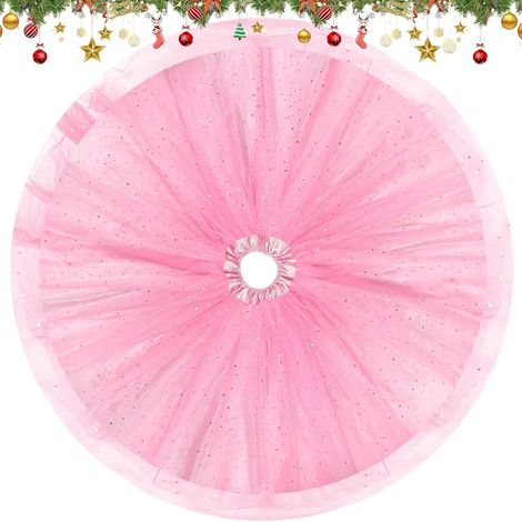 Jupe de sapin en dentelle rose, neuve, pour décoration de Noël, 90 cm.