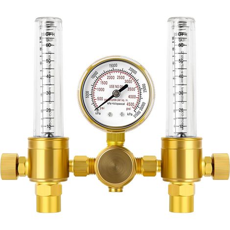 Flow Meter for Argon Regulator,CGA580 Inlet Fitting,5/8" x 18RH Outlet Fitting, Argon Welding Dual Output Flow Meter for TIG MIG Welder (1/5)