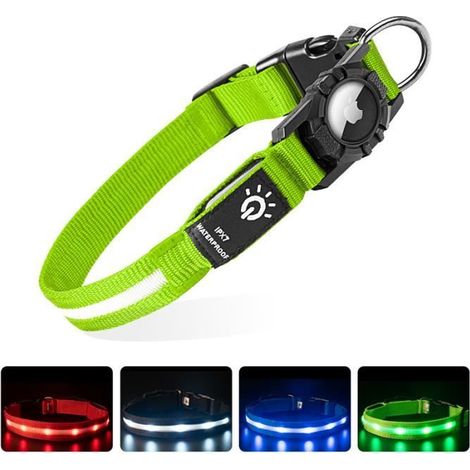 Collier Chien Lumineux Rechargeable et Etanche, LED Clignotant Collier de Sécurité pour Petits-Moyens-Gros Chiens - Vert, L 39-55CM (1/4)