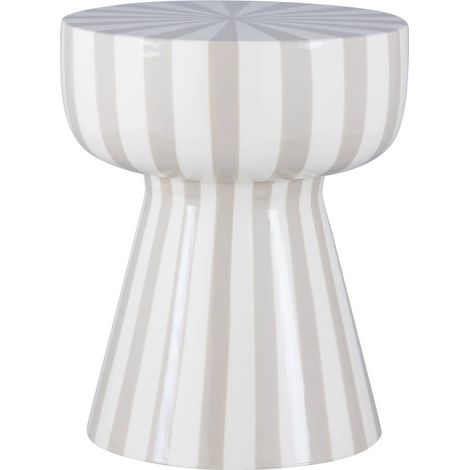 Side table, coffee table, bedside table, enamelled steel two-tone stripes, Ziggy, Gris beige, 34x34x41 cm (1/5)
