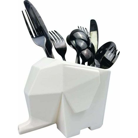 Porta cubiertos con forma de elefante, escurridor, soporte para esponja, fregadero de cocina, blanco, con orificio de drenaje para guardar cuchillos (1/4)