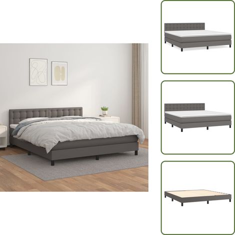 Boxspringbett mit Matratze Grau 160x200 cm Kunstleder - Boxspringbett - Betten - Doppelbett - Kunstlederbett - Graues Bett
