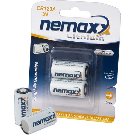 1x Blister (2 Stück) Nemaxx 3V Photo Lithium Batterie CR123A Photobatterie mit 1700mAh Fotobatterie Photo-Batterie (1/3)