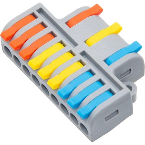 5Pcs Lever Wire Connectors, 3 in 9 Out Quick Wiring Cable Electrical Connector Compact Push-in Conductor Terminal Block for 24-12 AWG (1/5)
