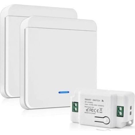 ALLIANDISInterrupteur D'éclairage Radio 10A 230V Kit Interrupteur Sans Fil Sans Pile 200-2000W Interrupteur Va Et Vient Sans Fil Sans Câble Interrupteur Sans Fil Exterieur (1/4)