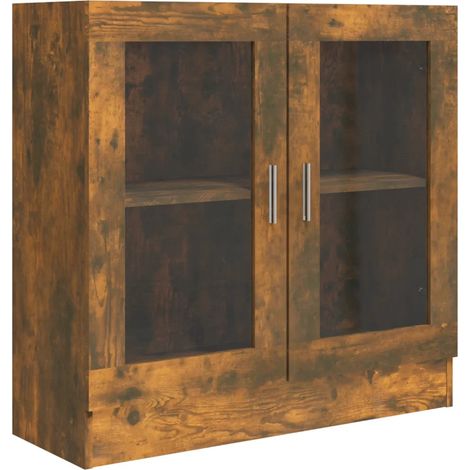 Armoire à vitrine moderne style classique 82,5 x 30,5 x 80 cm en bois d'ingénierie chêne fumé (1/5)