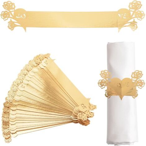 royaluxe-Lot de 50 Ronds de Serviette réfléchissants dorés en Papier Rose pour Mariage, dîner, fête, décoration de Table
