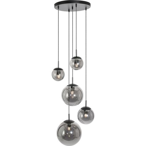 Suspension Bollique LED noire – Verre et métal – Longueur 350 cm – Douille E27 – Pour plafonds hauts et standards – Steinhauer (1/4)