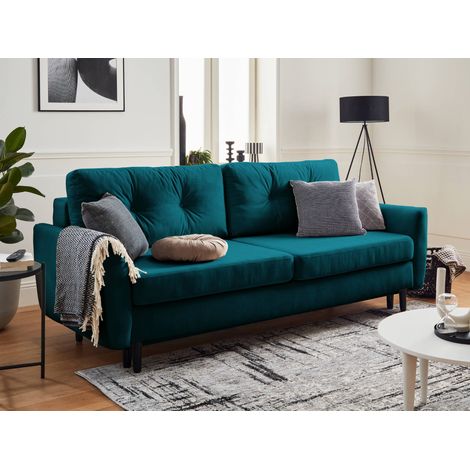 Lisa Design – Canapé droit 3 places convertible avec coffre de rangement – Couchage d'appoint 145x190 cm – Revêtement velours chic – Dimensions 220x90x100 cm (1/5)