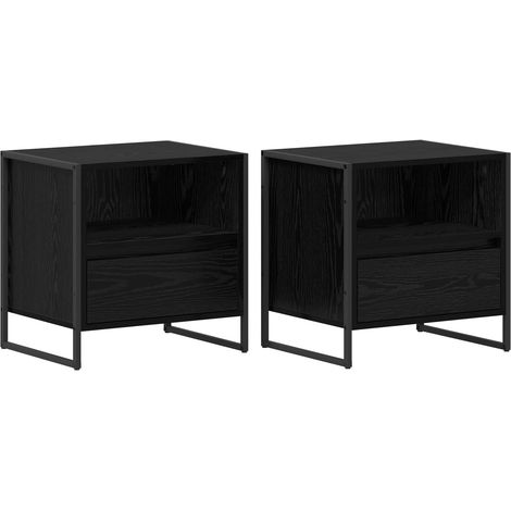 Maison Exclusive - Mesa de Noche con cajón 2 pcs Roble Negro 50 x