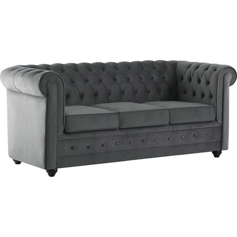Divano 3 posti convertibile in velluto grigio antracite CHESTERFIELD