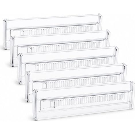 Lot de 6 Séparateurs de Tiroir Réglables, Diviseurs de Rangement Extensibles 28,7 à 50,5 cm, Organisateur de Tiroirs Transparent pour Cuisine, Chambre, Bureau, Commode et Armoire (1/4)