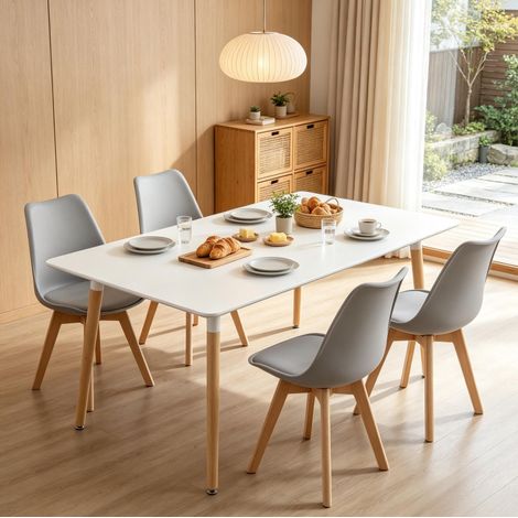 Pack de 4 sillas de comedor tapizadas 49 x 42 x 83 cm, madera y gris, OKWISH (1/5)