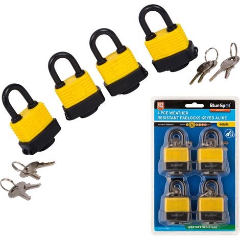 Blue Spot Tools 4 Piece 40mm Weather Resistantant Padlocks Keyed Alike (1/3)