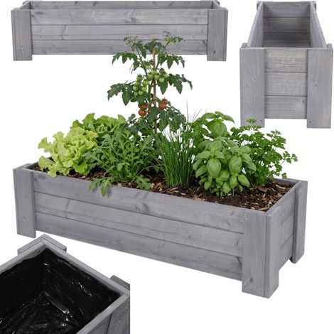 MODO24 Jardinière en bois de pin, bac à fleurs/potager pour fleurs, herbes et légumes, jardin/balcon/terrasse,30x100x33 cm, gris (1/5)
