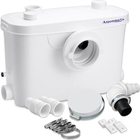 Aquamatix – Broyeur sanitaire 400W – Débit 100L/min – Évacuation jusqu'à 7m – 3 entrées pour toilettes, évier, baignoire – Filtre à charbon