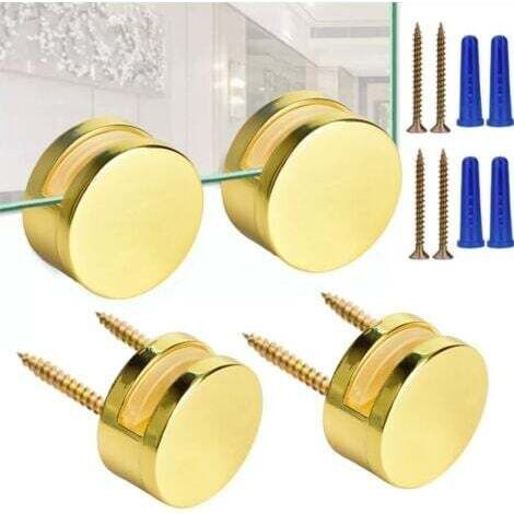 Kit de montage de miroir sans cadre doré 3-5 mm, lot de 4, avec vis longues et chevilles robustes. (1/5)