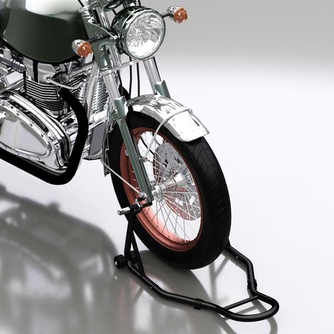 Support moto avec béquille avant réglable, goupille ajustable et adaptateurs bras oscillant, noir, idéal pour entretien et stabilisation. (1/5)