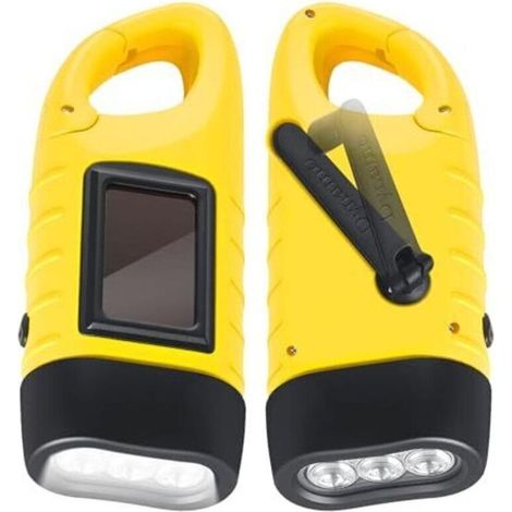 Lot de 2 lampes torches à manivelle, lampe torche solaire LED avec mousqueton, lampe torche dynamo étanche pour le camping, les pannes de courant et les activités de plein air [Classe énergétique A] (1/4)