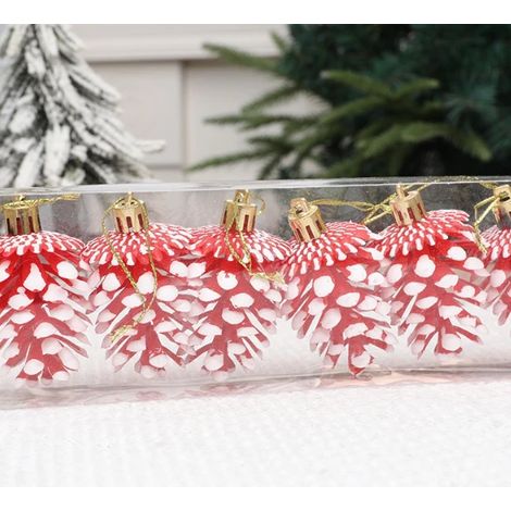 Tannenzapfen-Weihnachtsbaumschmuck mit weißer Pulverbeschichtung – Rot (1/4)