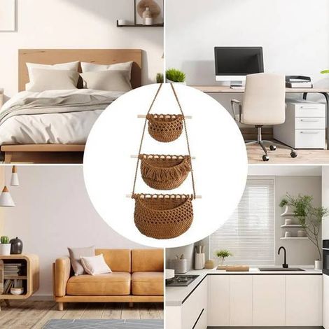 1. Spezifikationen: Beige, ohne Quasten. Farbe: Beige. Material: Holzstab und Hanfseil, zum Aufhängen.