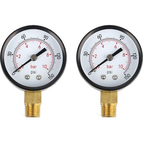 Lot de 2 manomètres Y50 0-10 bar ou 0 à 150 psi Raccord latéral Filetage 1/4" Diamètre 40 mm Manomètres de pression de liquide et de gaz (1/5)
