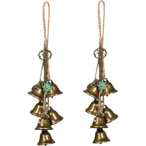 Lot de 2 clochettes de sorcière pour poignée de porte et support, carillons éoliens de sorcière, parfaits comme accessoires de magie, de sorcellerie et de wicca pour la protection de la maison, style (1/5)