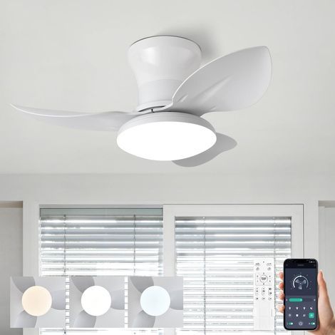 65CMVentilateur De Plafond Silencieux Avec Lumiere Et Telecommande, Lustre Avec Ventilateur 3 Pales, Dimmable, DC Motor, 6 Vitesses, Ventilo Plafond Moderne LED Pour Salon, Bureau, Chambre-Bland (1/5)
