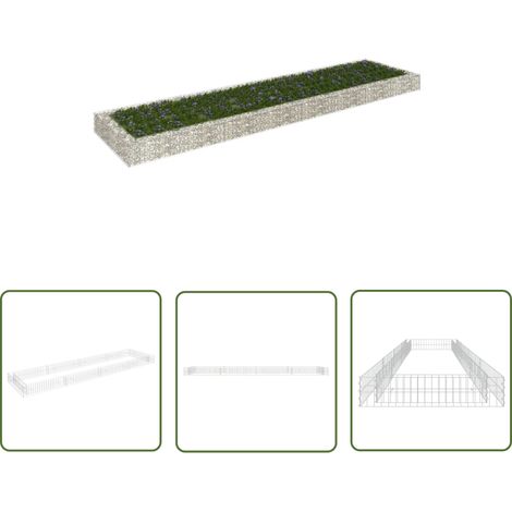 The Living Store Lit surélevé à gabion Acier galvanisé 400x100x20 cm - Jardiniere Metallique - Bac Plante Exterieur - Border Fleuri - Gabion Jardin - Pot De Fleurs Design (1/5)