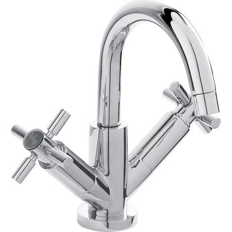 Hudson Reed Tec Crosshead Cloakroom Mono Basin Mixer Tap Dual Handle Push Button Waste - Chrome (1/5)