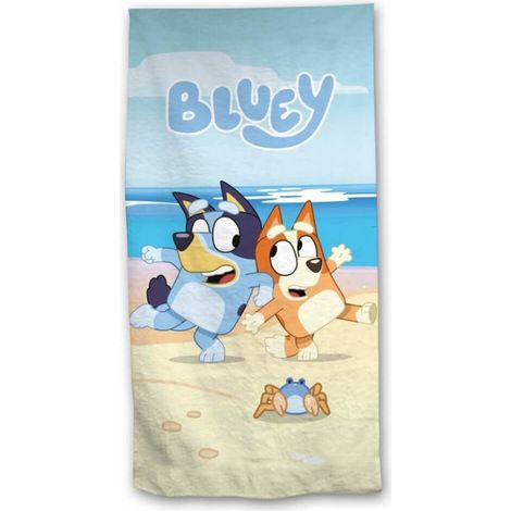 Serviette De Plage - Bluey & Bingo sont à la plage accompagnés d'un crabe  - 70x140 cm (1/3)
