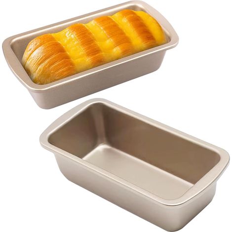 Lot 2 mini moules à pain inox antiadhésif doré rectangulaire cake cake fait maison four (1/5)