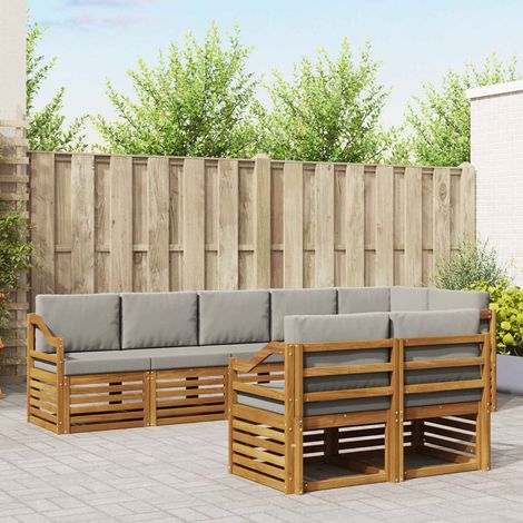 vidaXL Sofagarnituren 8 pcs Natürlich und Hellgrau Massivholz Akazie (1/5)