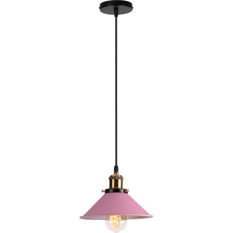 Suspension Luminaire Industrielle 22CM Rétro Plafonnier Lustre Suspension pour Couloir Salon Restaurant E27 40W Rose (1/5)