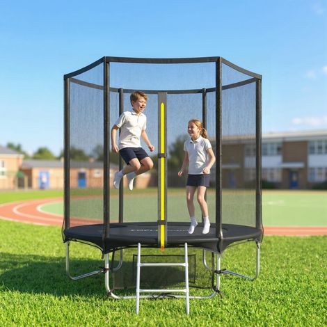 Cama Elástica Exterior Ø183 cm Trampolín para Niños +6 Años Adultos con Red de Seguridad Escalera de 2 Peldaños Negro (1/5)