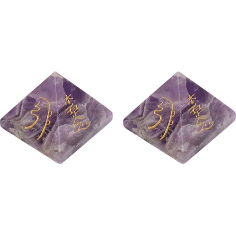 Pyramide énergétique en deux parties avec pierres énergétiques en cristal gravées sur les quatre faces - Décoration cadeau pour la méditation