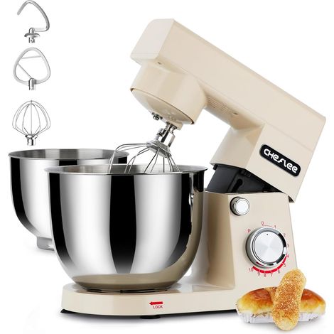 Robot pétrisseur 1500W avec bols en acier inoxydable 4.5L et 5.5L 10 vitesses crochet pétrisseur fouet (1/5)