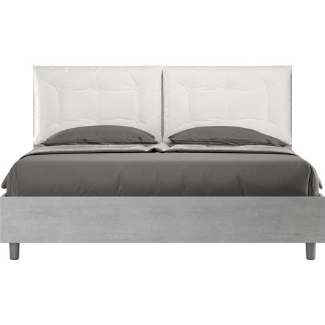 Letto Matrimoniale 160x190 cm Senza Rete Struttura Cemento con Cuscini in Similpelle Egos Annalisa Bianco (1/4)