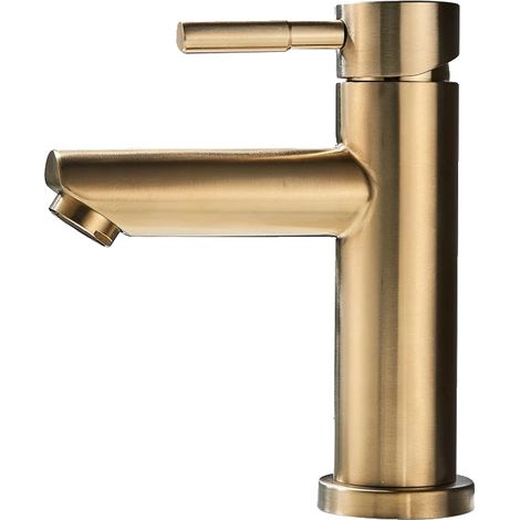 Grifo para lavabo de baño, acabado negro mate, diseño monomando, oro cepillado (1/2)