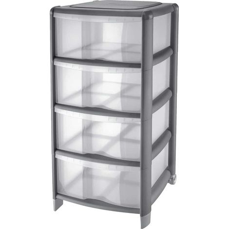 Tontarelli Cassettiera Bambu 4 Cassetti Grigio 36x34x80 cm