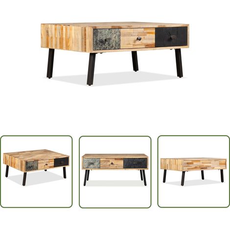 The Living Store Table basse Teck de récupération massif 90x65x40 cm - Table Basse Vintage - Table Basse Teck - Meuble Design - Mobilier Salle Séjour - Table D'appoint (1/5)