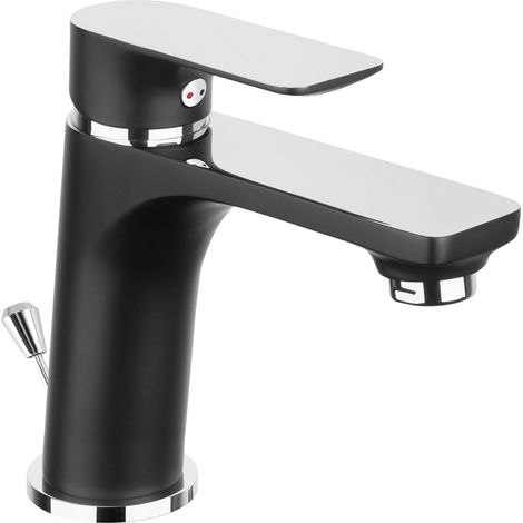 Cornat NERSC1-MIscelatore monocomando per lavabo, Modello Noir, Colore: Nero Opaco, con valvola di Scarico a Pressione, per Bagno, lavandino (1/5)