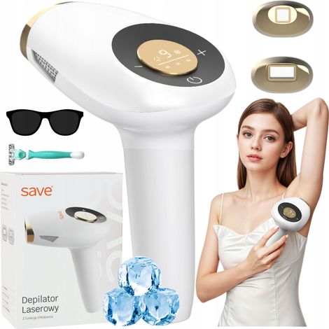 Dispositivo de depilación láser IPL indoloro para cuerpo, zona del bikini y rostro, con accesorios de enfriamiento.
