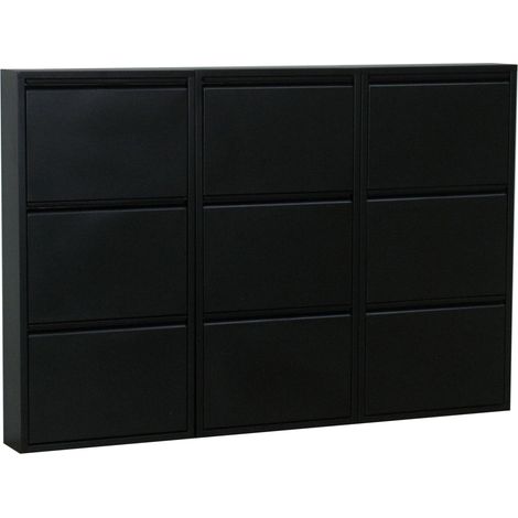 Pisa Schuhschrank mit 9 Klappen/Türen in Metall schwarz.Fertig montiert geliefert.