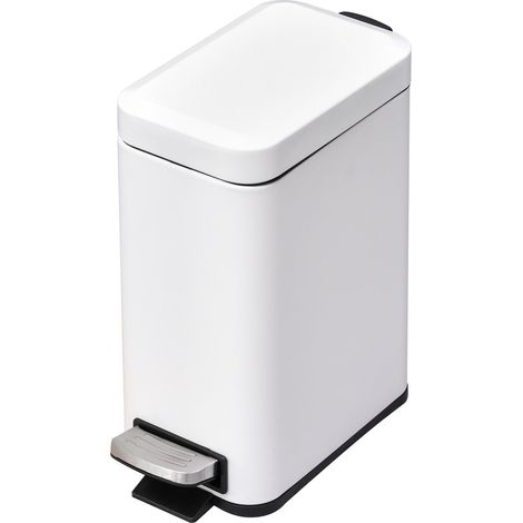 Mülleimer 5L Treteimer Mit Deckel Und Fußpedal, Inneneimer, Metall, Weiß, 29,2X14X32 Cm, Für Wohnzimmer, Büro